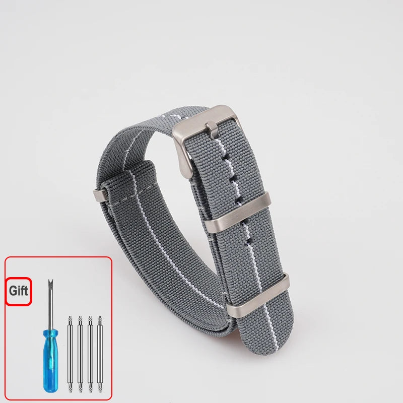 Washable Elastic Nylon Watchband For Seiko 60s French Troops Parachute Bag Nato Strap 18mm 20mm 22mm Outdoor waterproof bracelet