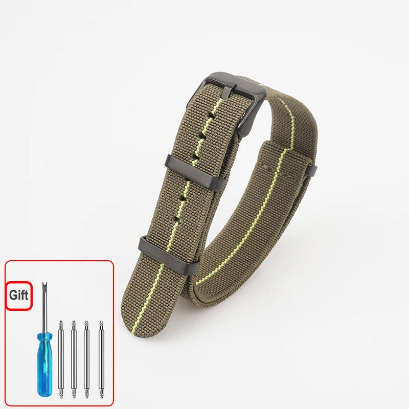 Washable Elastic Nylon Watchband For Seiko 60s French Troops Parachute Bag Nato Strap 18mm 20mm 22mm Outdoor waterproof bracelet