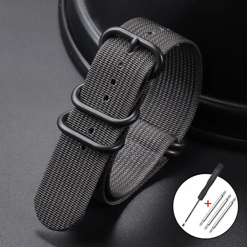 Ribbed Nylon Watchband Nylon Watch Strap 18mm 20mm 22mm 24mm Watchband for Seiko Military Loop Watch Band Black Buckle Bracelets