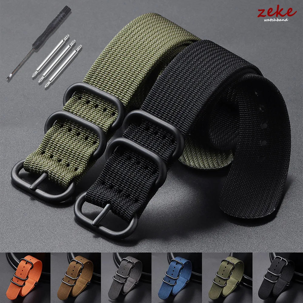 Ribbed Nylon Watchband Nylon Watch Strap 18mm 20mm 22mm 24mm Watchband for Seiko Military Loop Watch Band Black Buckle Bracelets