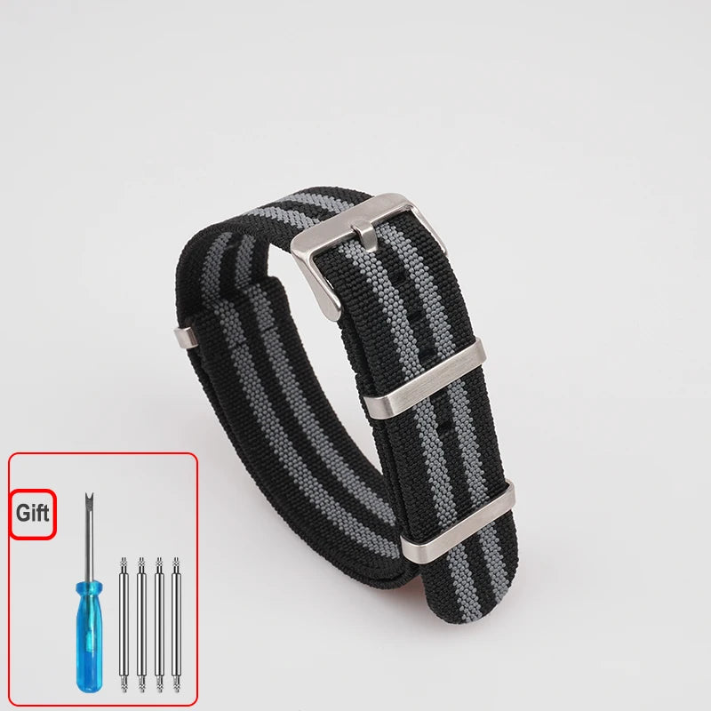 Washable Elastic Nylon Watchband For Seiko 60s French Troops Parachute Bag Nato Strap 18mm 20mm 22mm Outdoor waterproof bracelet