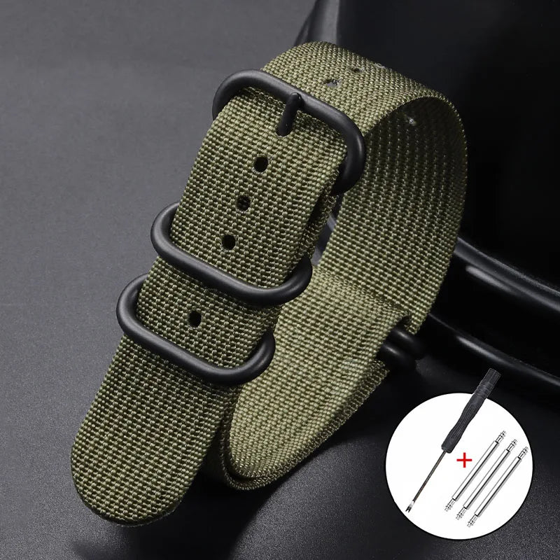 Ribbed Nylon Watchband Nylon Watch Strap 18mm 20mm 22mm 24mm Watchband for Seiko Military Loop Watch Band Black Buckle Bracelets