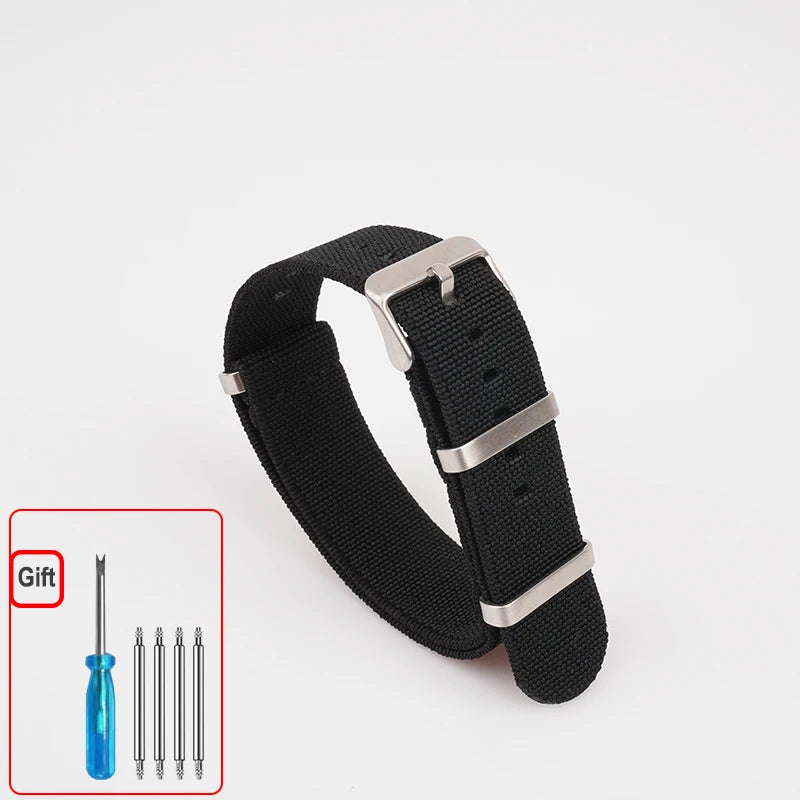 Washable Elastic Nylon Watchband For Seiko 60s French Troops Parachute Bag Nato Strap 18mm 20mm 22mm Outdoor waterproof bracelet