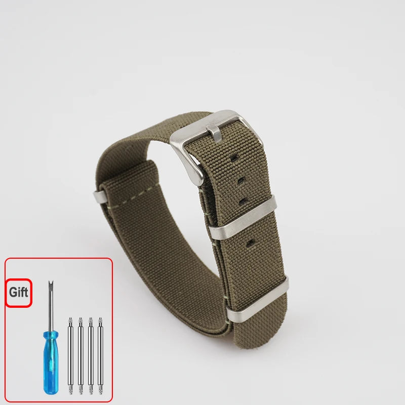 Washable Elastic Nylon Watchband For Seiko 60s French Troops Parachute Bag Nato Strap 18mm 20mm 22mm Outdoor waterproof bracelet