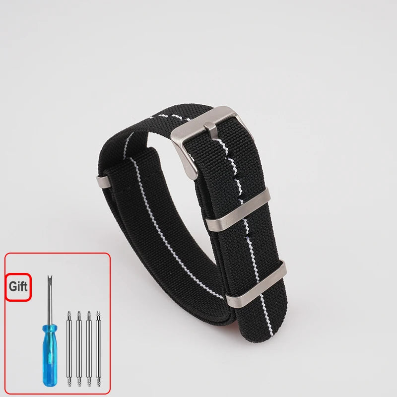 Washable Elastic Nylon Watchband For Seiko 60s French Troops Parachute Bag Nato Strap 18mm 20mm 22mm Outdoor waterproof bracelet