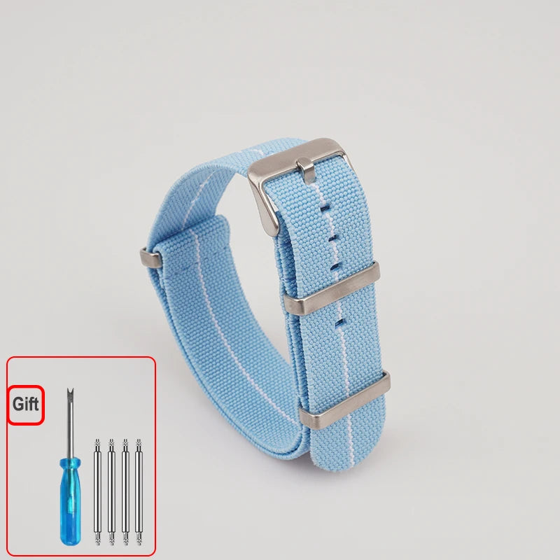 Washable Elastic Nylon Watchband For Seiko 60s French Troops Parachute Bag Nato Strap 18mm 20mm 22mm Outdoor waterproof bracelet