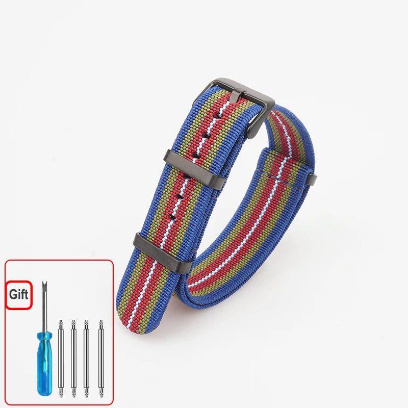 Washable Elastic Nylon Watchband For Seiko 60s French Troops Parachute Bag Nato Strap 18mm 20mm 22mm Outdoor waterproof bracelet