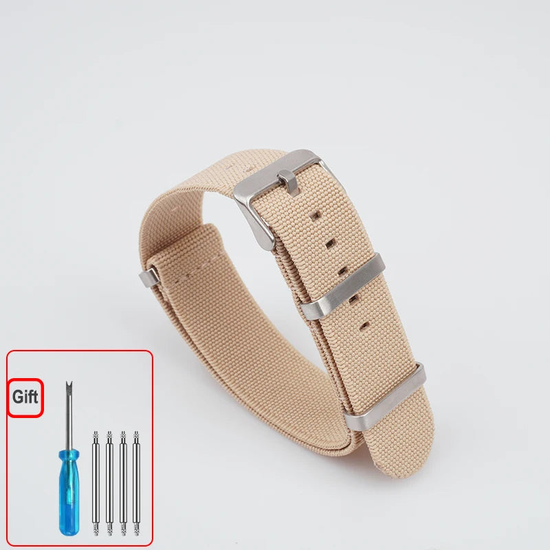 Washable Elastic Nylon Watchband For Seiko 60s French Troops Parachute Bag Nato Strap 18mm 20mm 22mm Outdoor waterproof bracelet